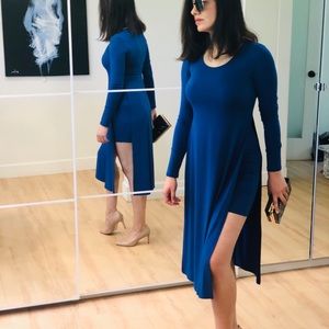 BCBG Royal blue high low long sleeve dress